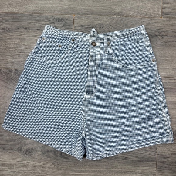Route 66 Pants - Vintage Route 66 Womens Blue Gingham High Waisted Carpenter Shorts Size 9/10